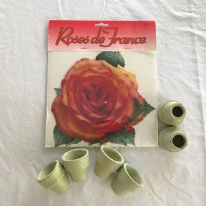 Paper Rose Platter Liners & Six Pottery Napkin Rings!